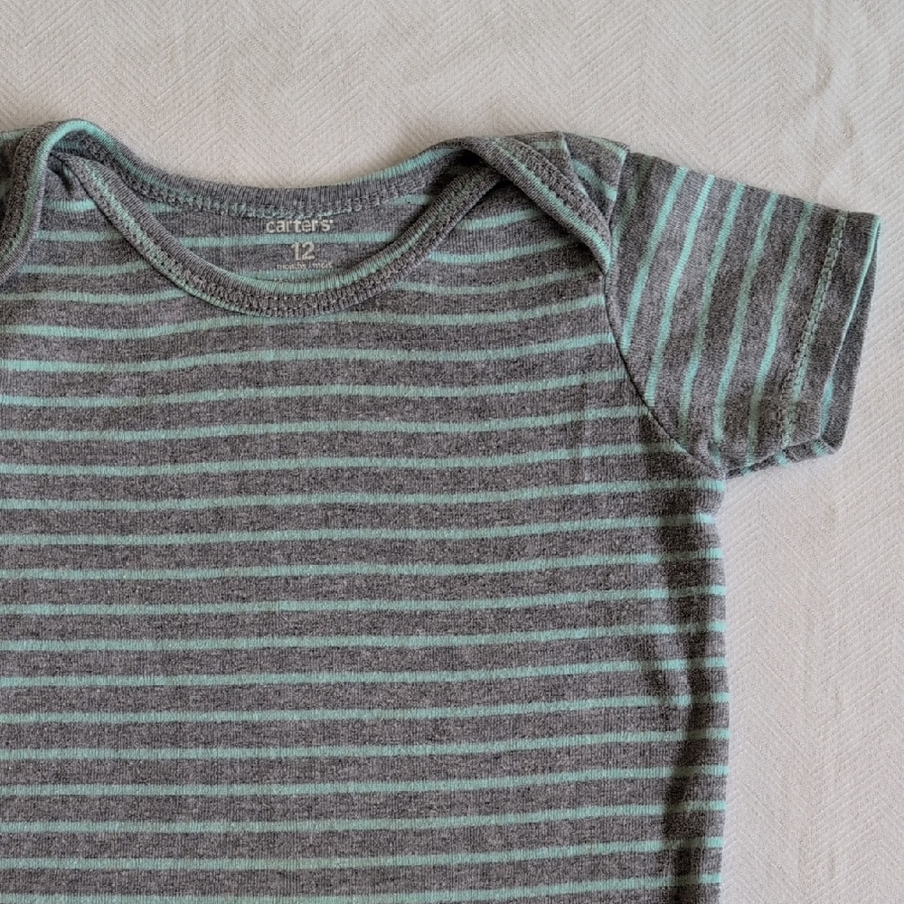 carter's striped cotton short sleeve bodysuit gray blue 12 months baby